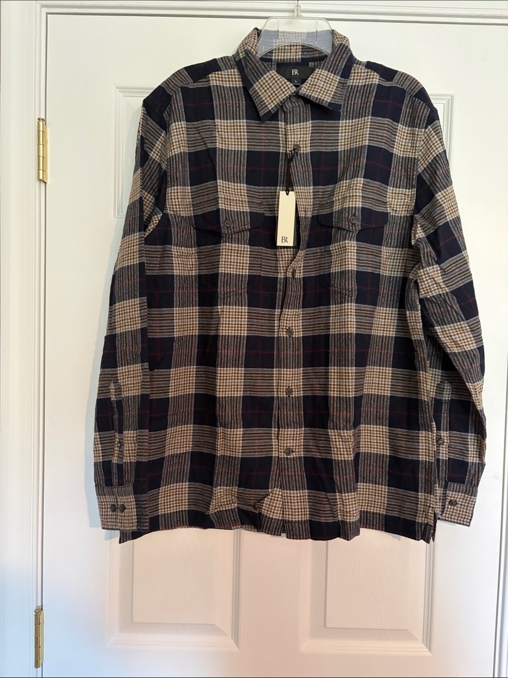 Banana Republic Navy and Beige Plaid Button-Up Shirt
